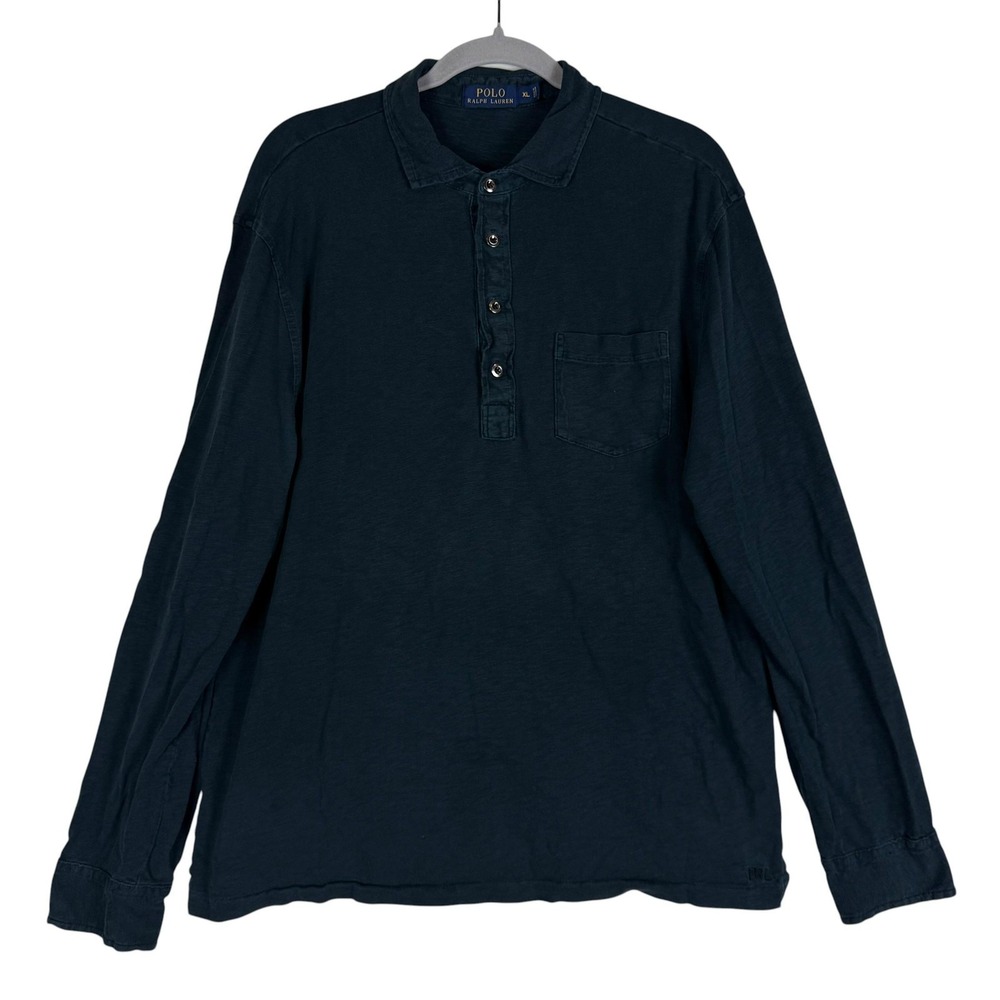 Polo Ralph Lauren Polo Shirt Mens XL Blue Long Sleeve Pocket Cotton Jersey